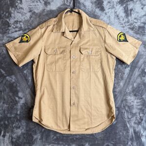 US Military Khaki Twill Button Up Short Sleeve Size Medium Tan